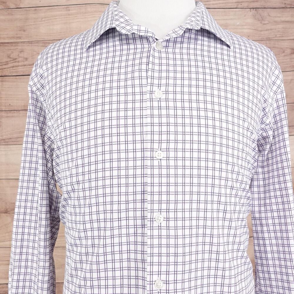 Egara Shirt‎ Mens 2XL White Check Non Iron Slim Fit Dress Long Sleeve Cotton